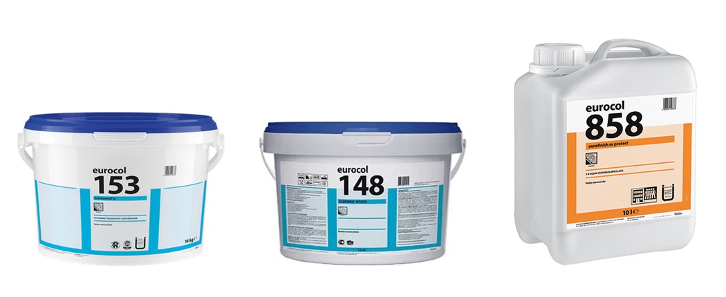 Клеи и лак Eurocol: 153 EUROWOOD LE, 148 EUROMIX WOOD, 858 EUROFINISH M PROTECT